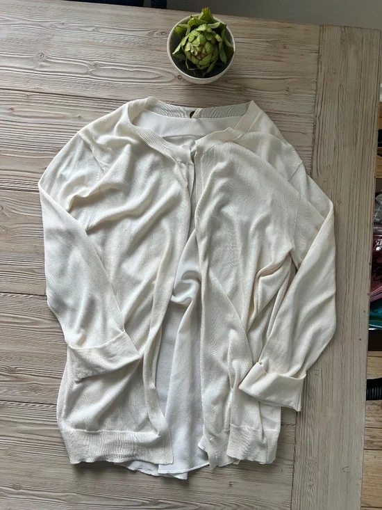 Margaret O’Leary Silk Cotton Cardigan Open Back Layer Cream XS S - Picture 6 of 6